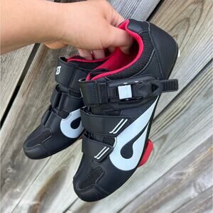 Peloton PL-SH-02 Cycling Shoes w/ Cleats Black Red Size 39 EU (Women's 8 US) EUC